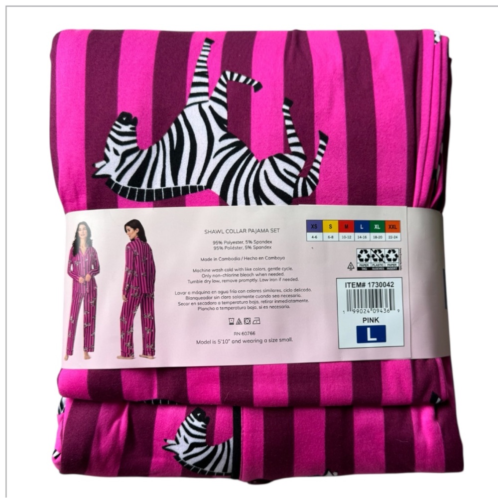 Room Service Pink Zebra Print Pajama Set Notch Collar Top - Picture 6 of 9